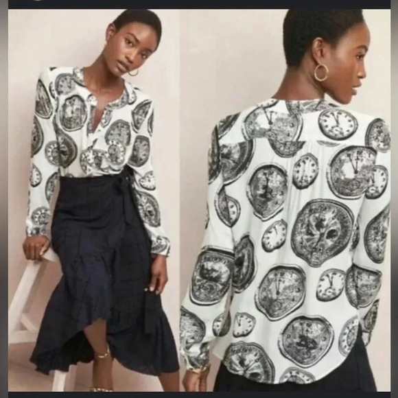 Limited Edition Anthropology 27 of 52 Conversations Clock Print Button Up Size 0 - Picture 2 of 5